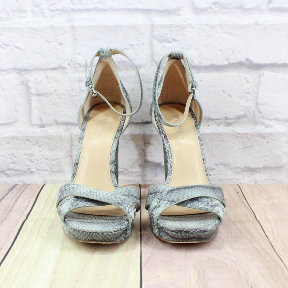 Michael Kors Divia Gray Snakeskin Leather Platfrom Heel Sandals 6.5 M - Picture 4 of 9